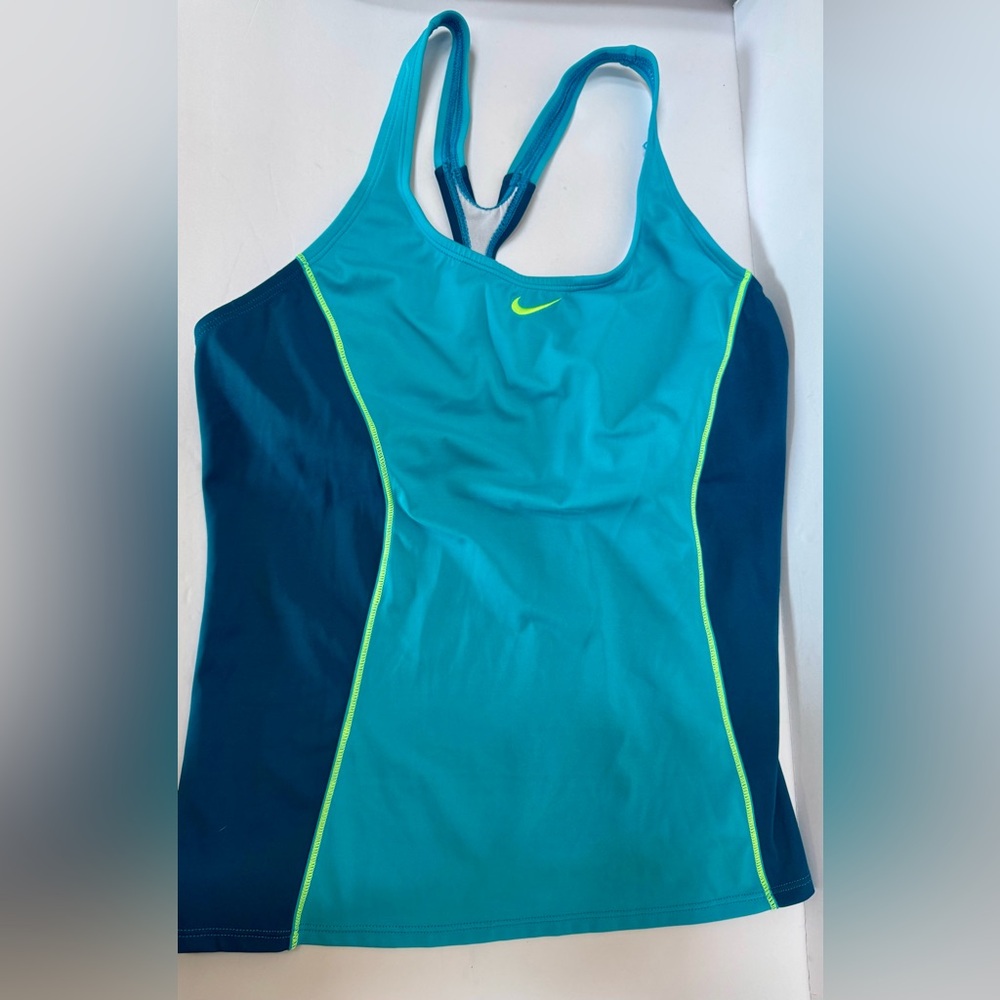 Nike Women's Teal and Navy Top Piece Swimsuit